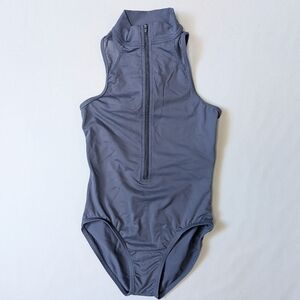 Girls FlexTek Leotard,Periwinkle Blue Zip-front, Very Flattering